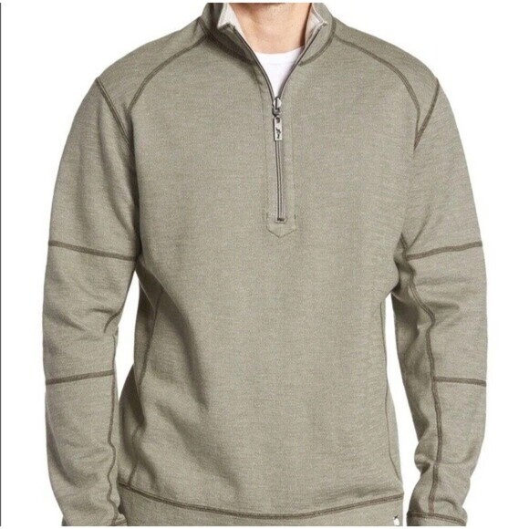 Tommy Bahama Men's Size LARGE Half Zip Flip Reversible Pullover Green Cream - Picture 1 of 12